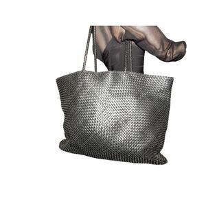 QUINCE ITALIAN LEATHER Handwoven Large Tote Black Shoulder BAG